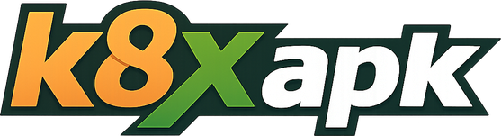 k8x apk logo on deep blue navigation